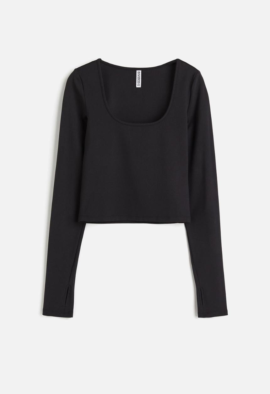 H&M - Cropped jersey top - black