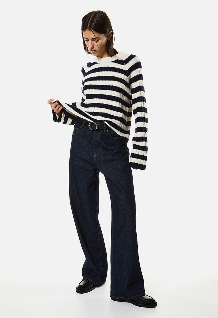H&M - Rib-knit jumper - navy blue striped
