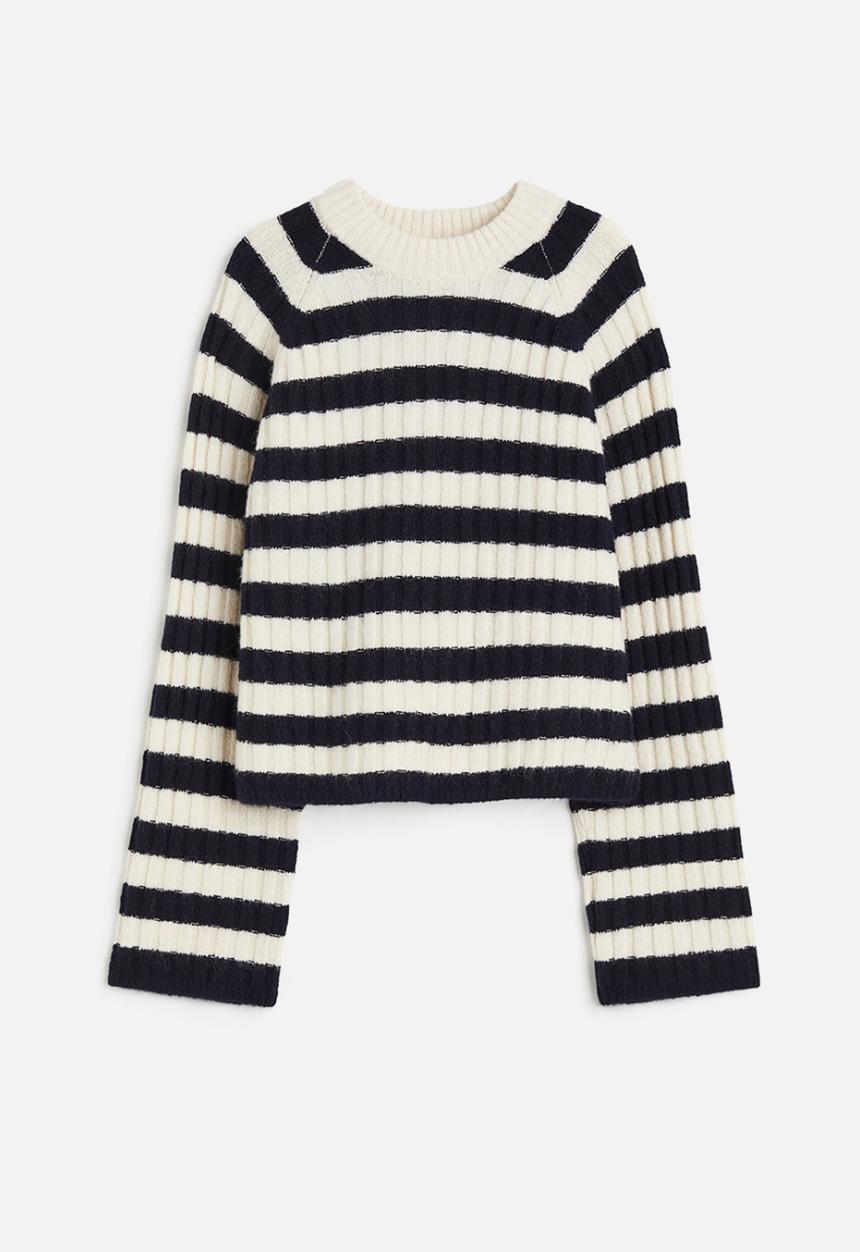 H&M - Rib-knit jumper - navy blue striped
