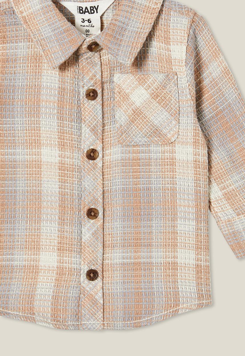 Baby rugged shirt - rainy day/taupy brown/vanilla waffle plaid