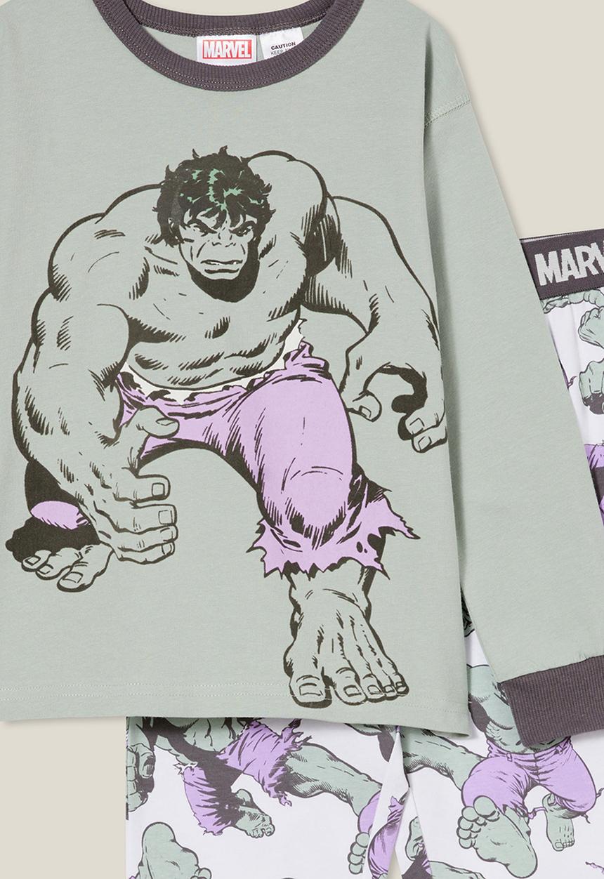 Cotton On - Ace long sleeve pyjama set licensed - lcn mar stone green/hulk smash