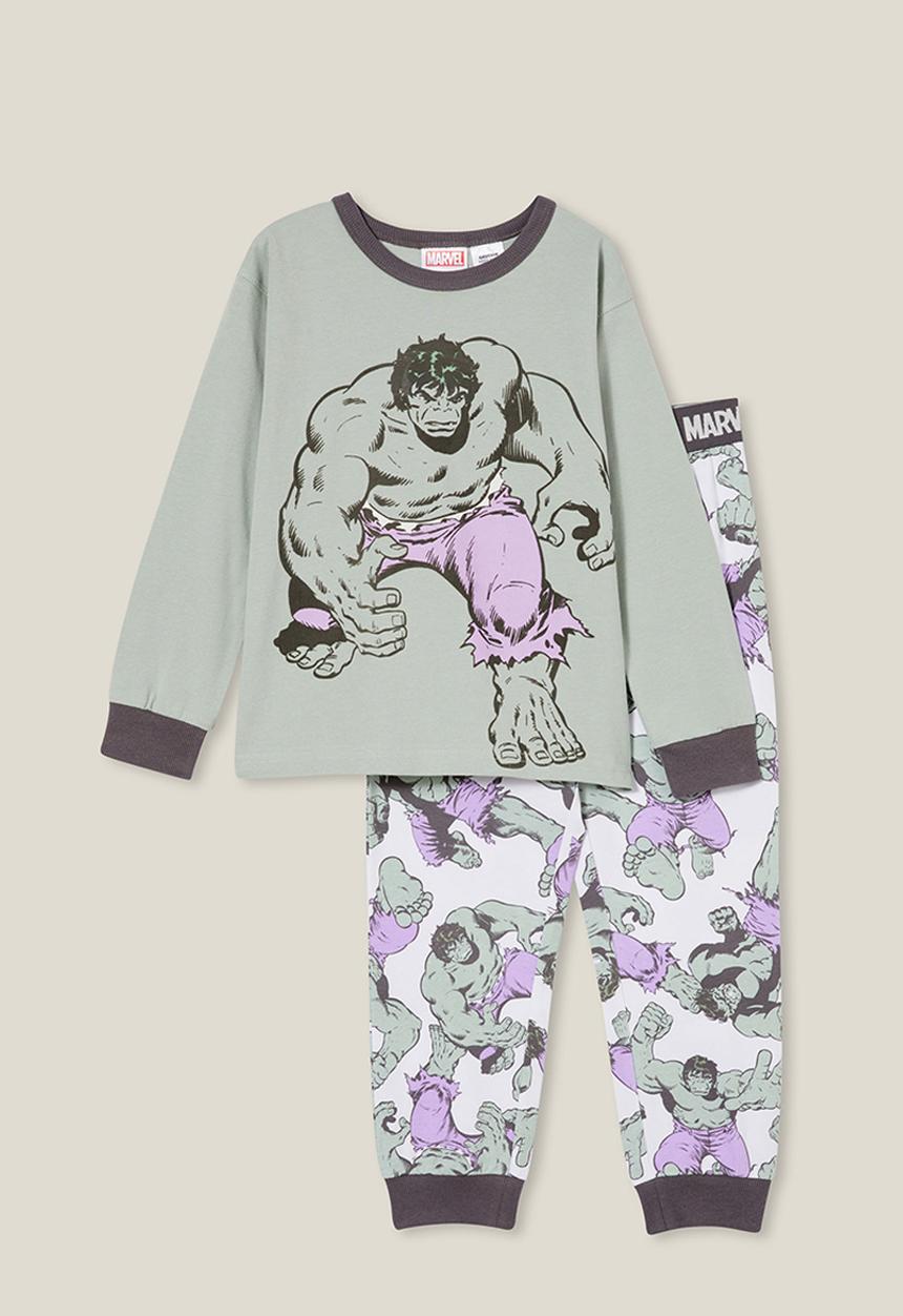 Cotton On - Ace long sleeve pyjama set licensed - lcn mar stone green/hulk smash