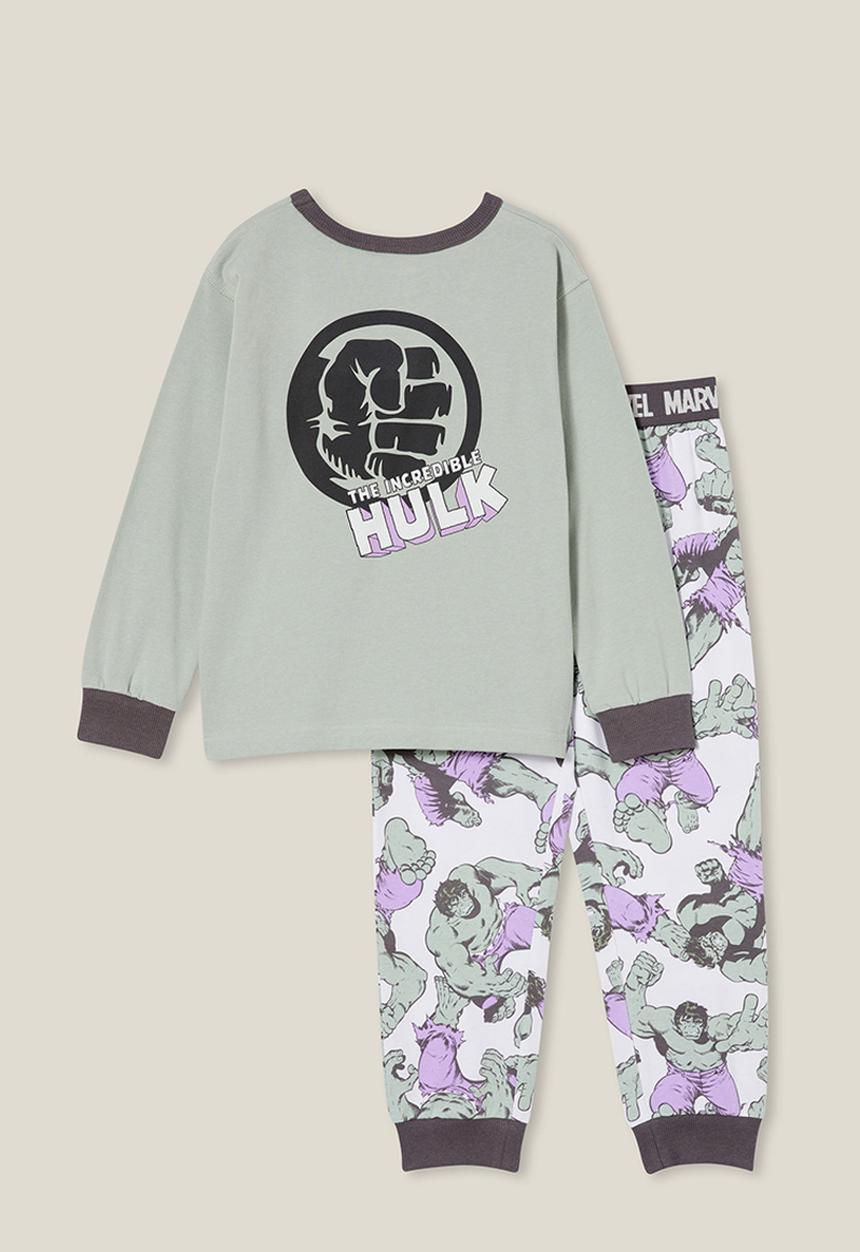 Cotton On - Ace long sleeve pyjama set licensed - lcn mar stone green/hulk smash