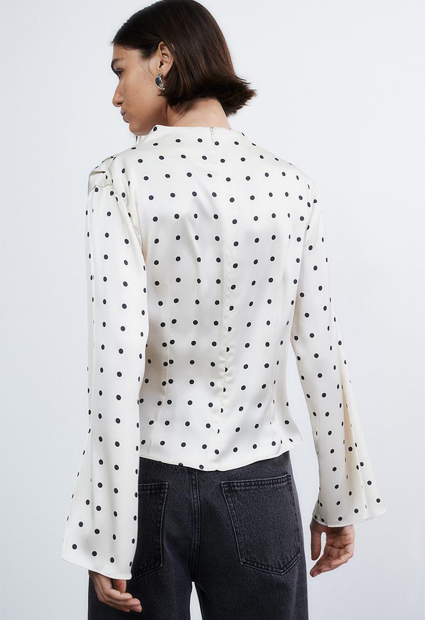 H&M - Satin blouse - white/spotted