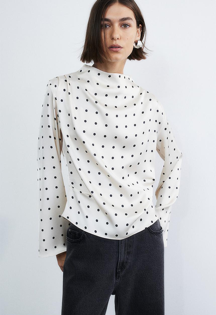 H&M - Satin blouse - white/spotted