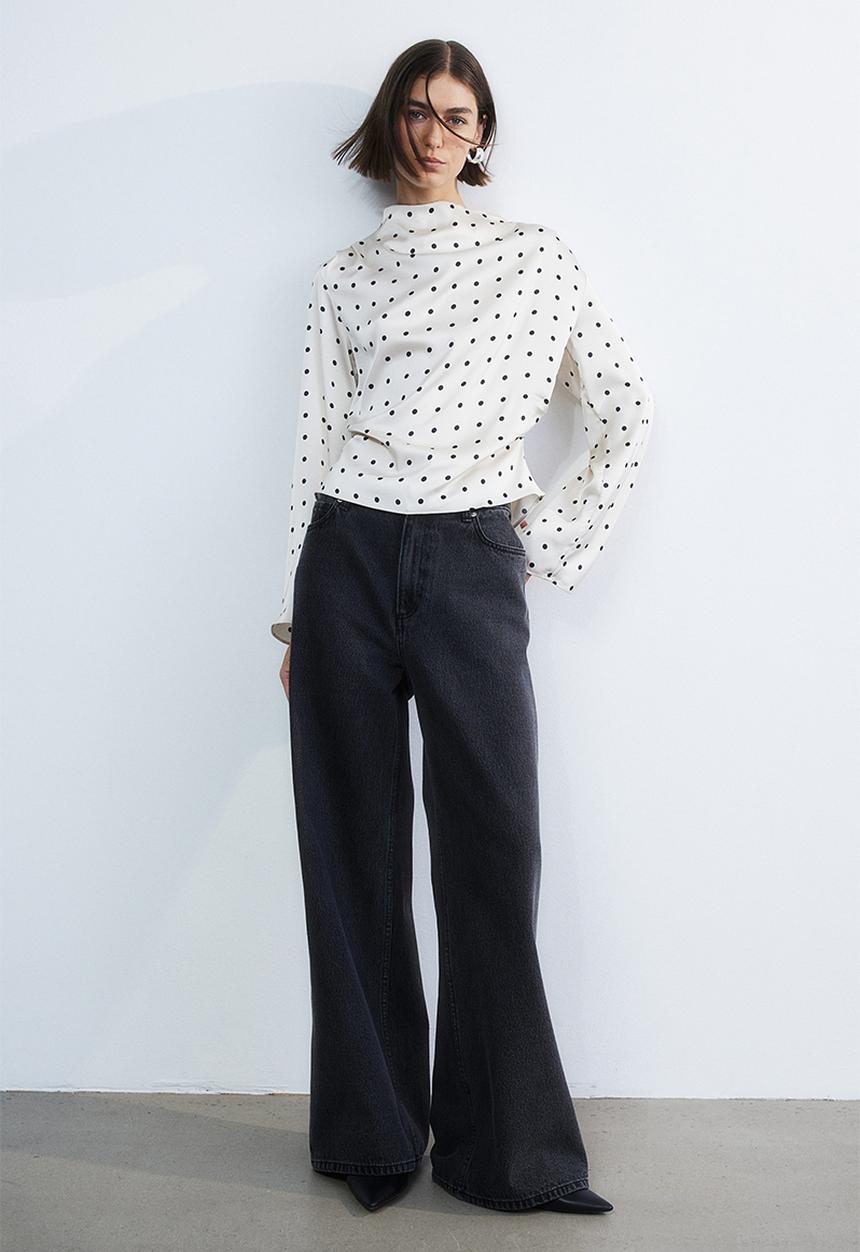 H&M - Satin blouse - white/spotted