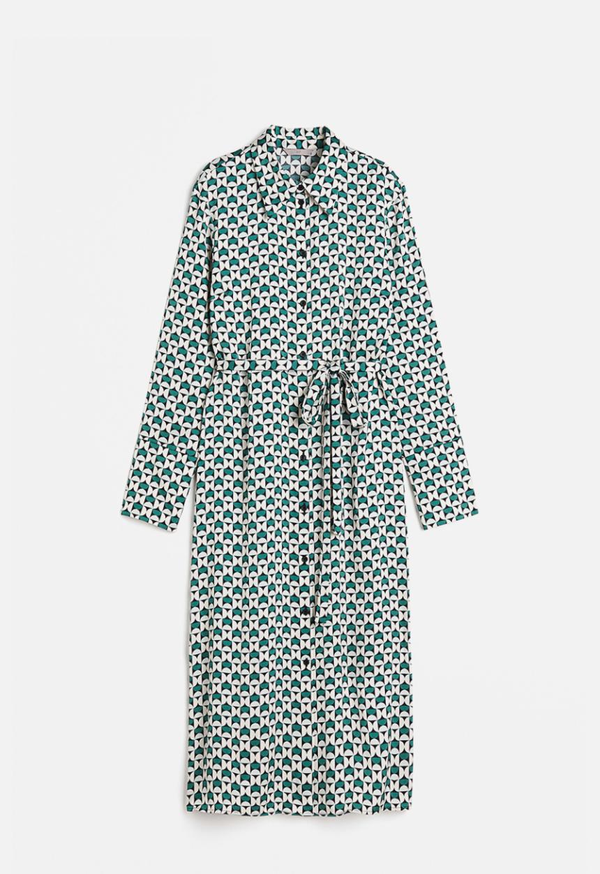 H&M - Tie-belt shirt dress - green/patterned