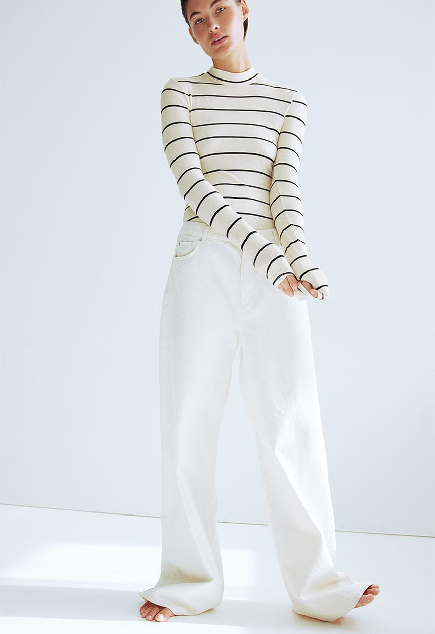 H&M - Turtleneck thong body - cream/striped