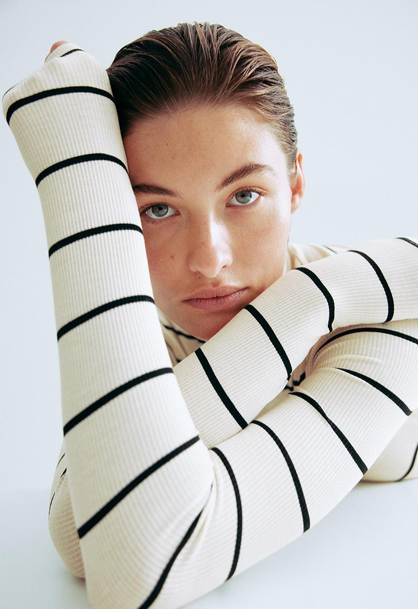 H&M - Turtleneck thong body - cream/striped