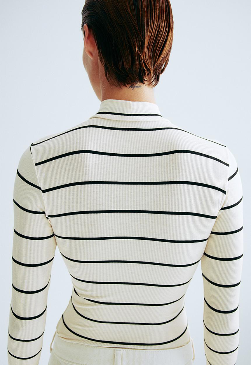 H&M - Turtleneck thong body - cream/striped