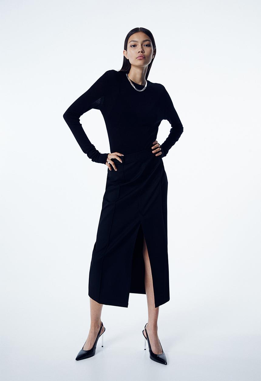 H&M - Slit-hem twill skirt - black