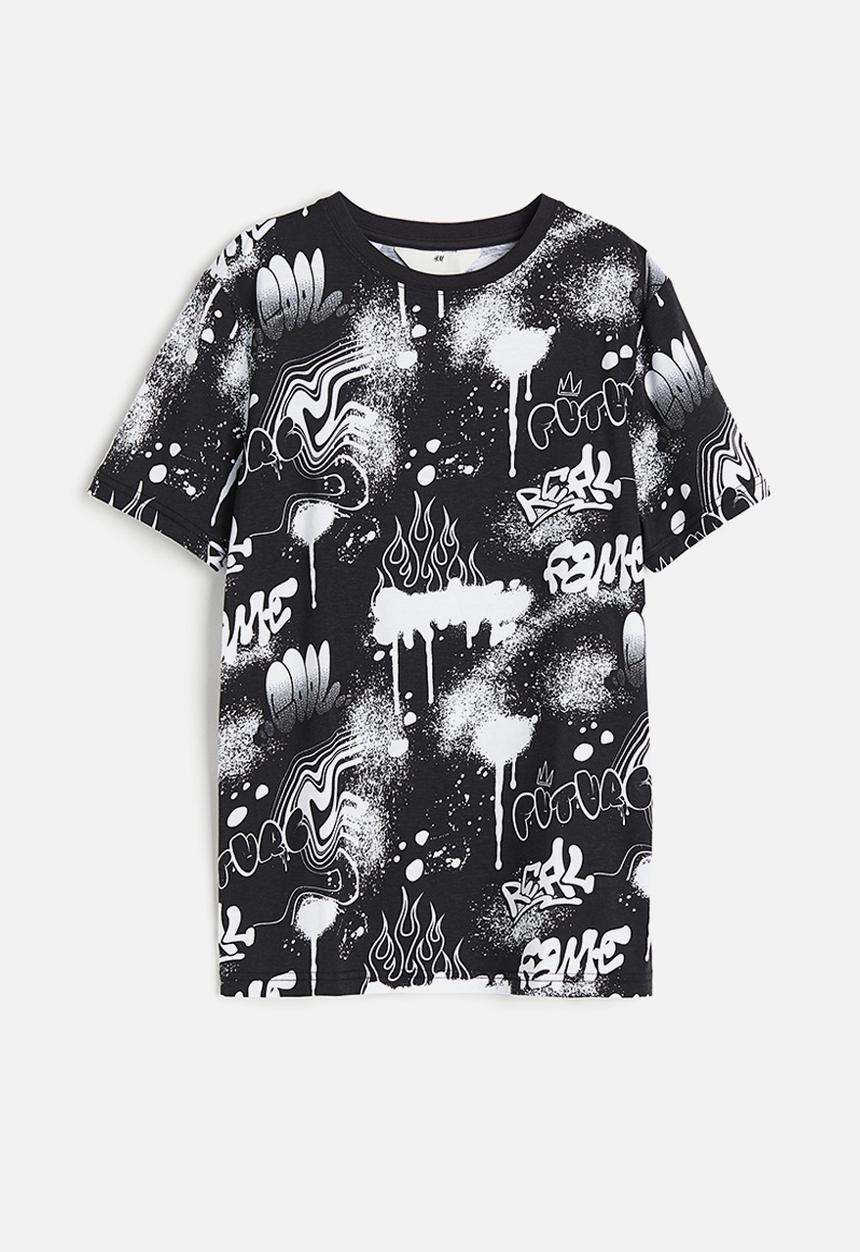 H&M - Printed cotton t-shirt - black patterned
