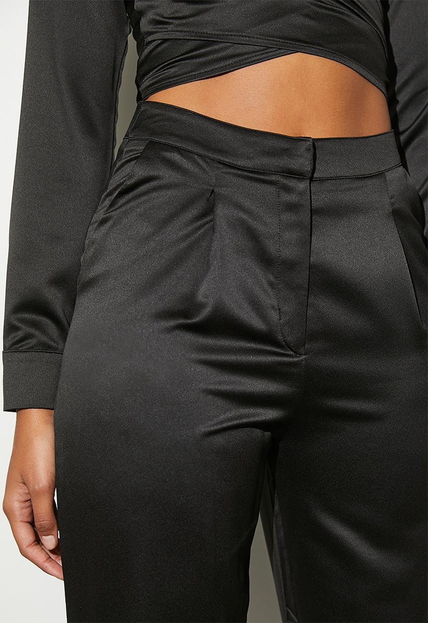 VELVET - Co-ord satin tapered trouser - black