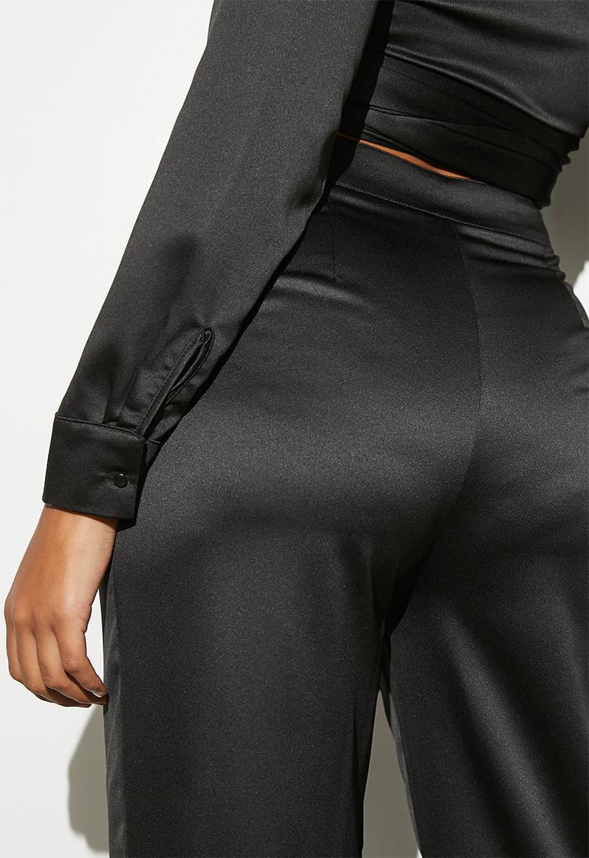 VELVET - Co-ord satin tapered trouser - black