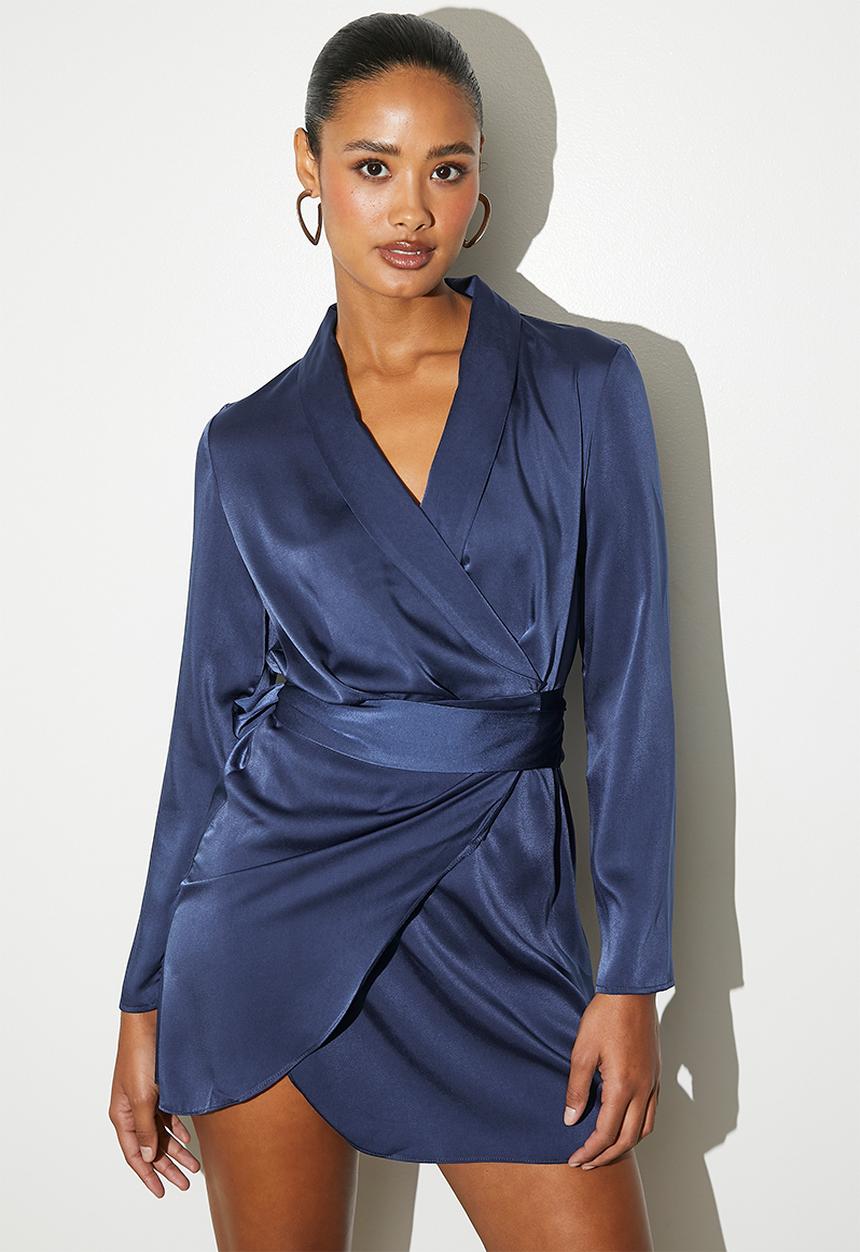 VELVET - Satin wrap mini dress - medieval blue
