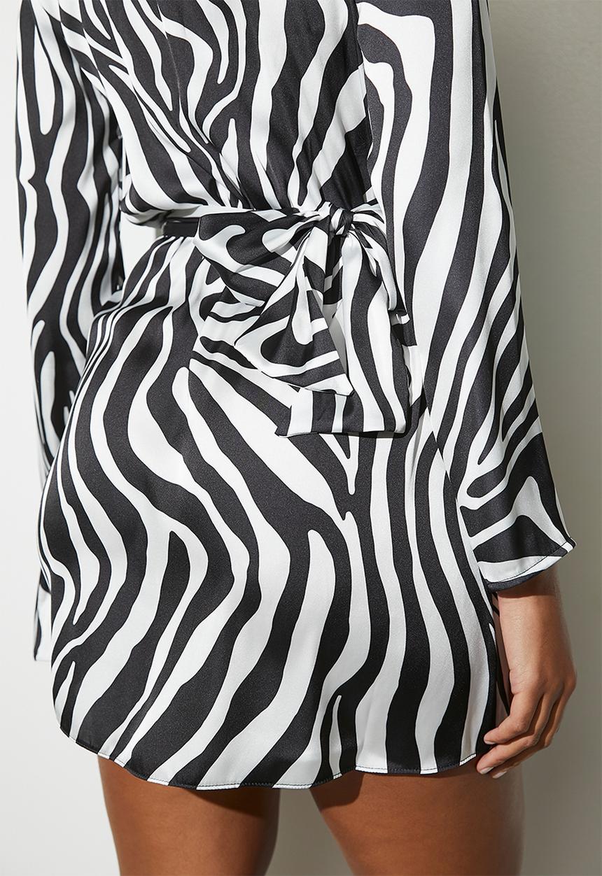 VELVET - Satin wrap mini dress - zebra