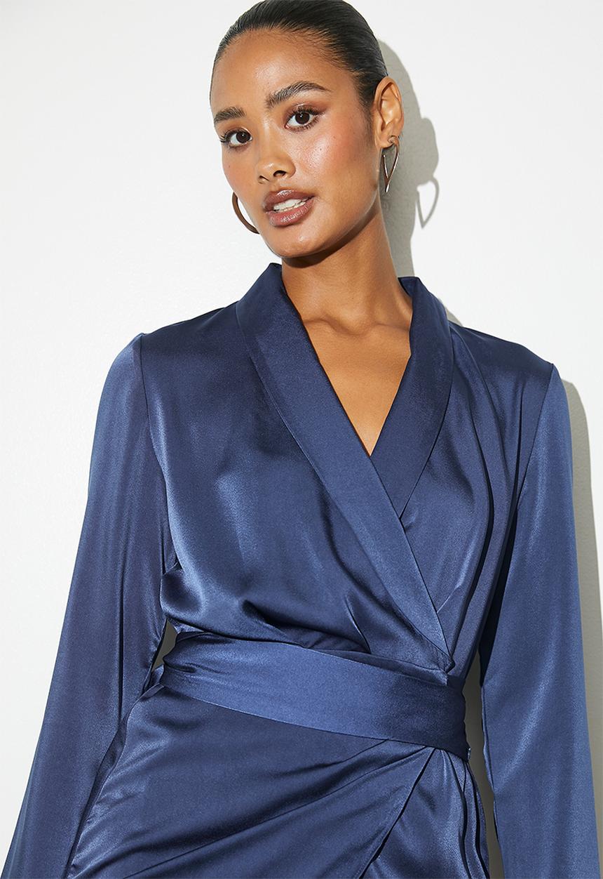 VELVET - Satin wrap mini dress - medieval blue