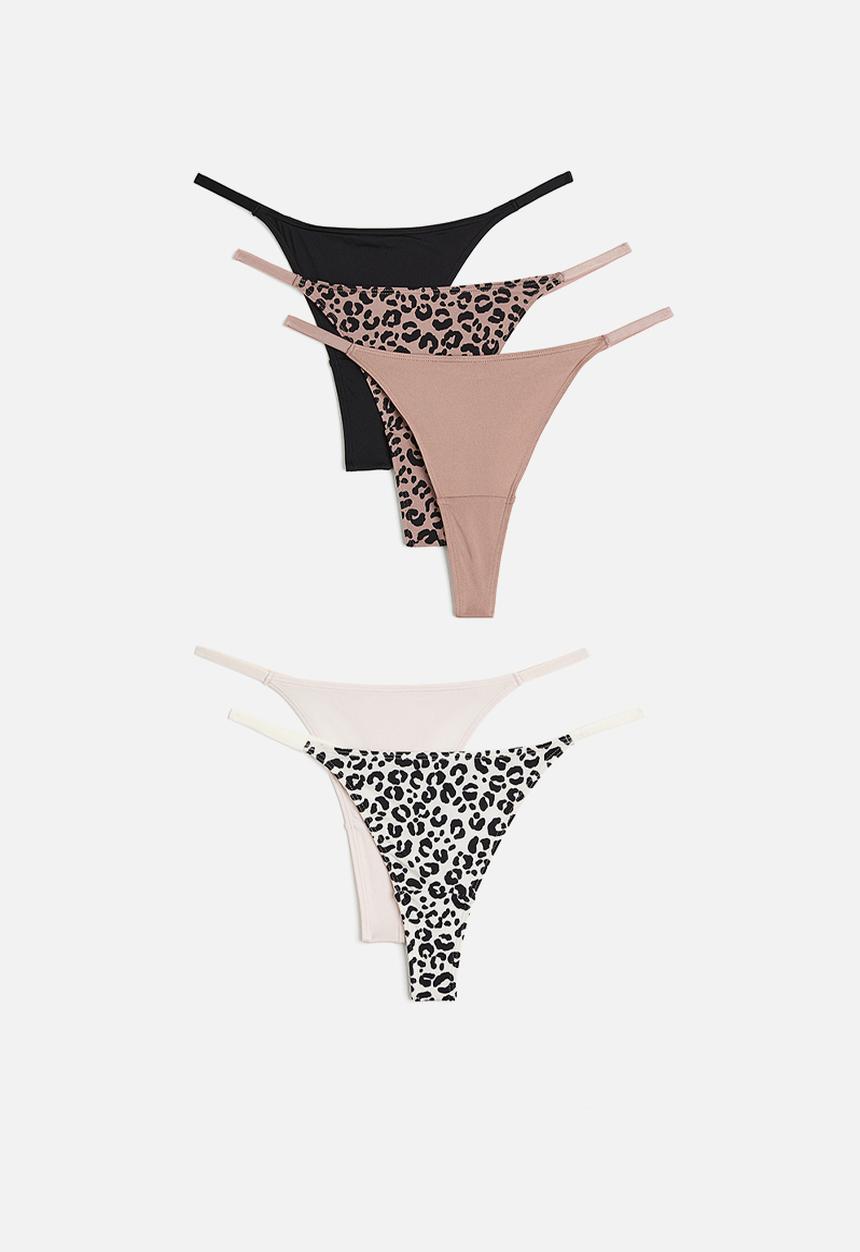 H&M - 5-pack thong briefs - light beige/leopard print