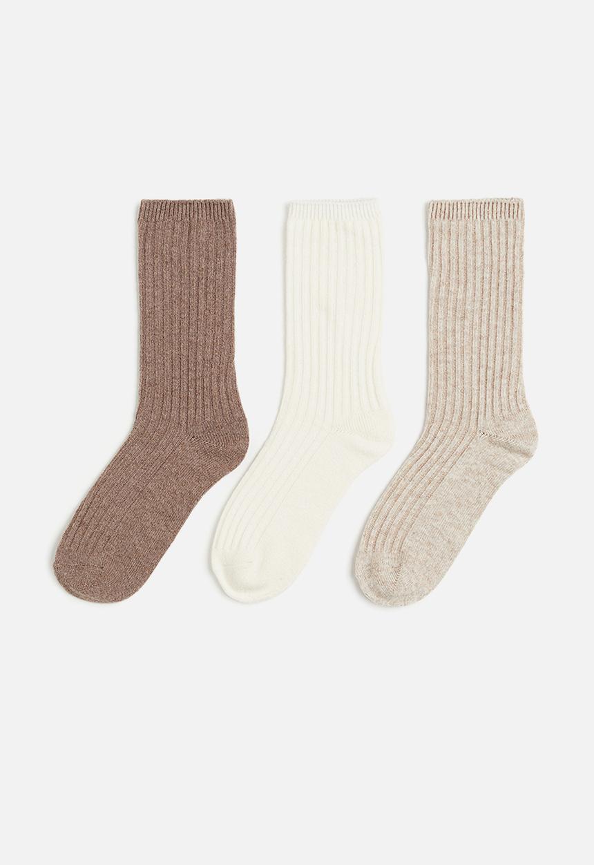 H&M - 3-pack socks - dark beige/white/beige