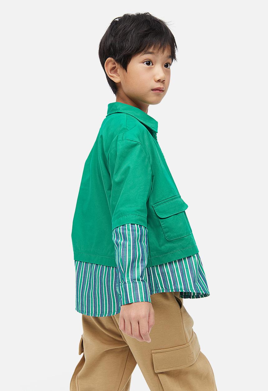 H&M - Oversized poplin overshirt - green striped