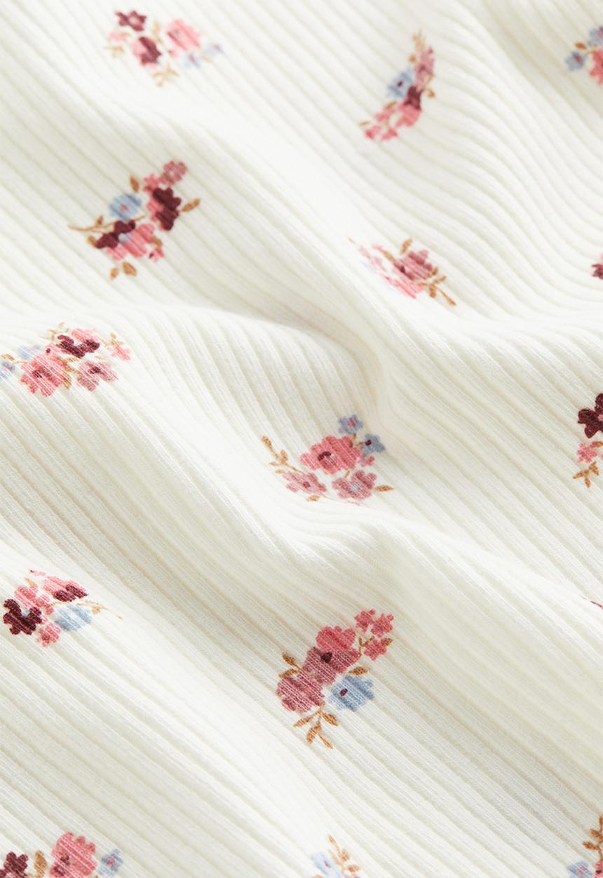 H&M - Frill-trimmed ribbed top - white floral