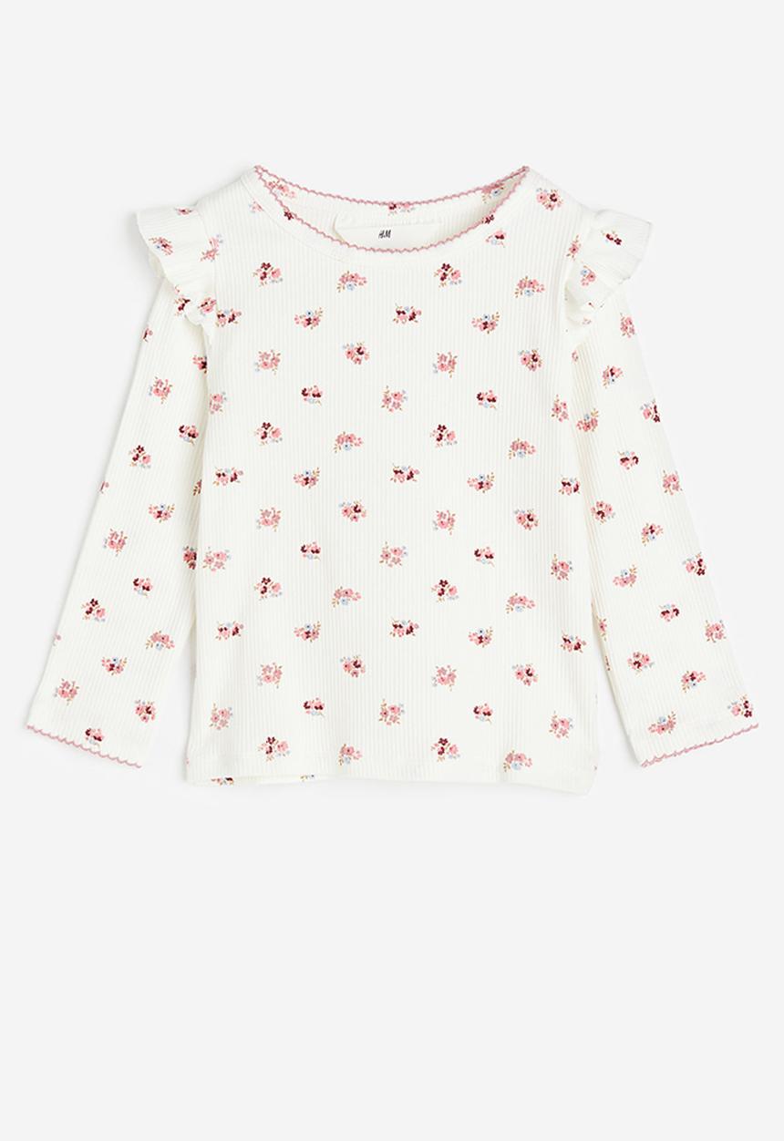 H&M - Frill-trimmed ribbed top - white floral