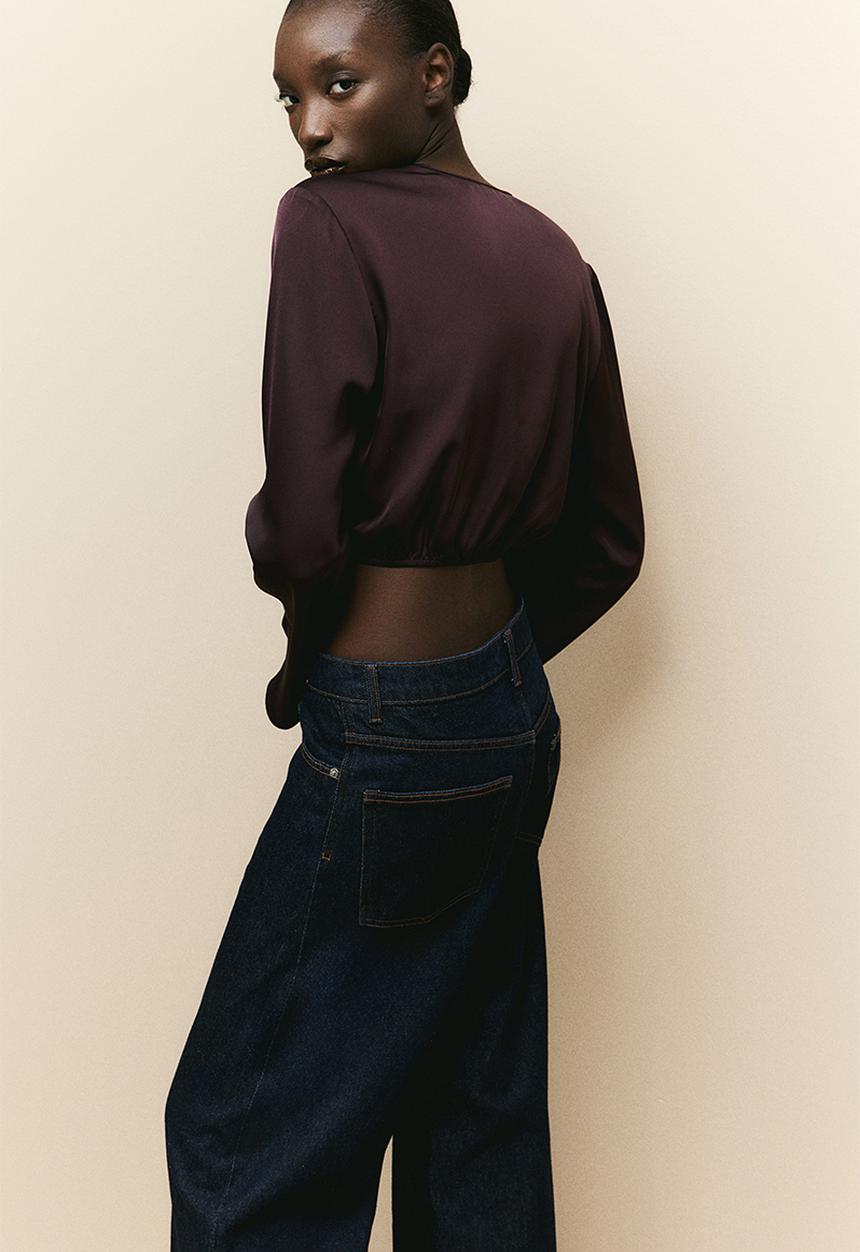 H&M - Cropped wrap blouse - burgundy