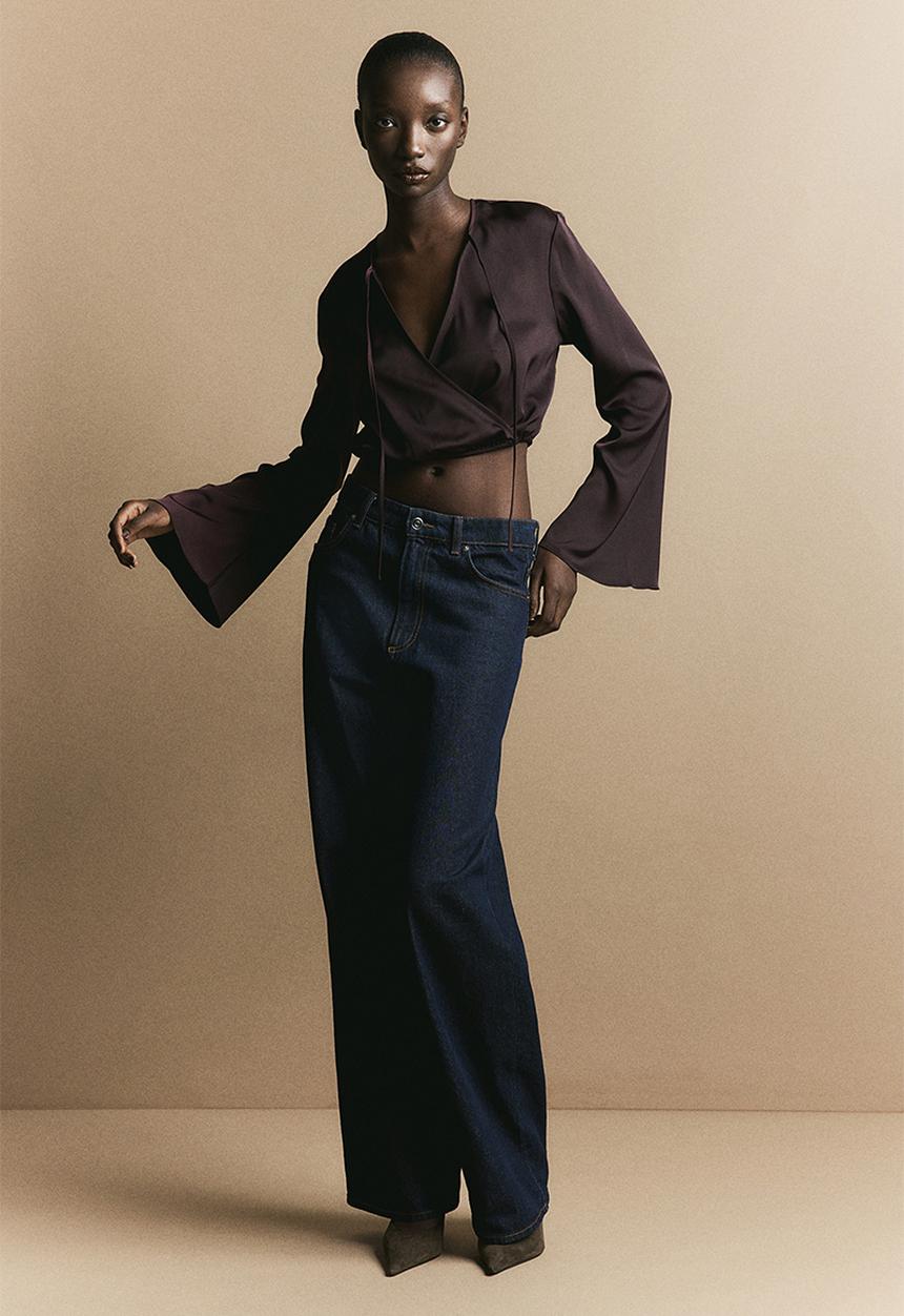 H&M - Cropped wrap blouse - burgundy