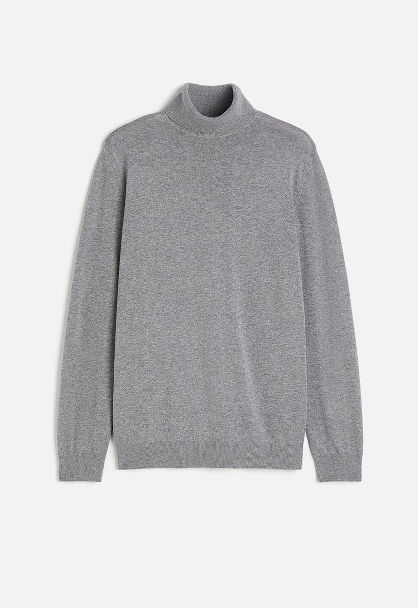 H&M - Slim fit fine-knit polo-neck jumper - grey marl