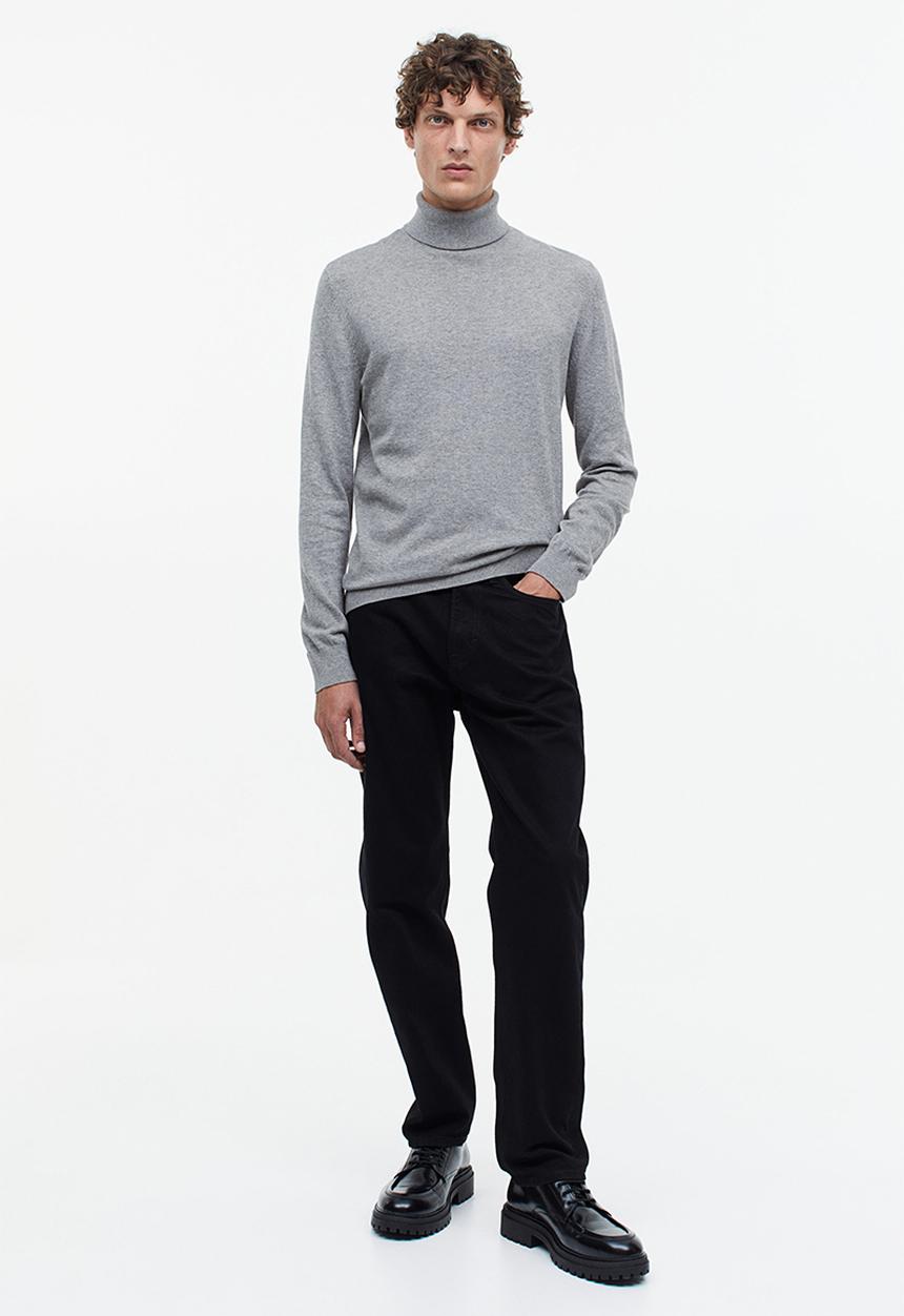 H&M - Slim fit fine-knit polo-neck jumper - grey marl