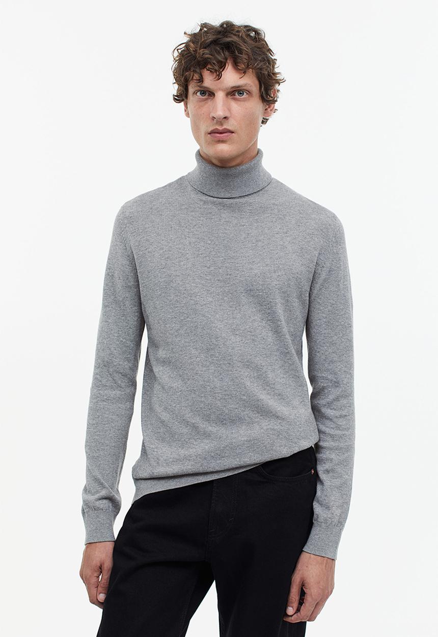 H&M - Slim fit fine-knit polo-neck jumper - grey marl
