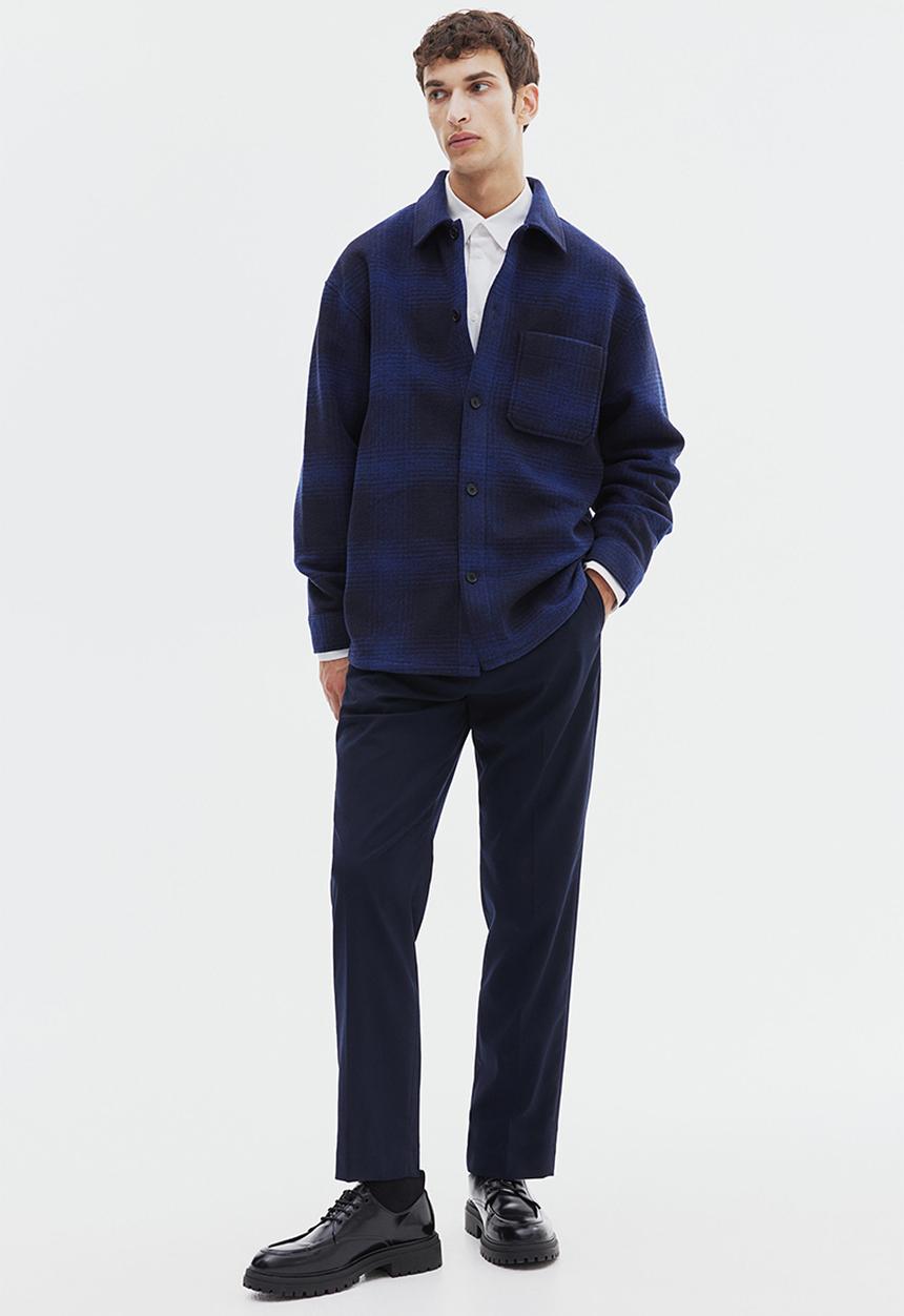 H&M - Relaxed fit overshirt - dark blue/checked