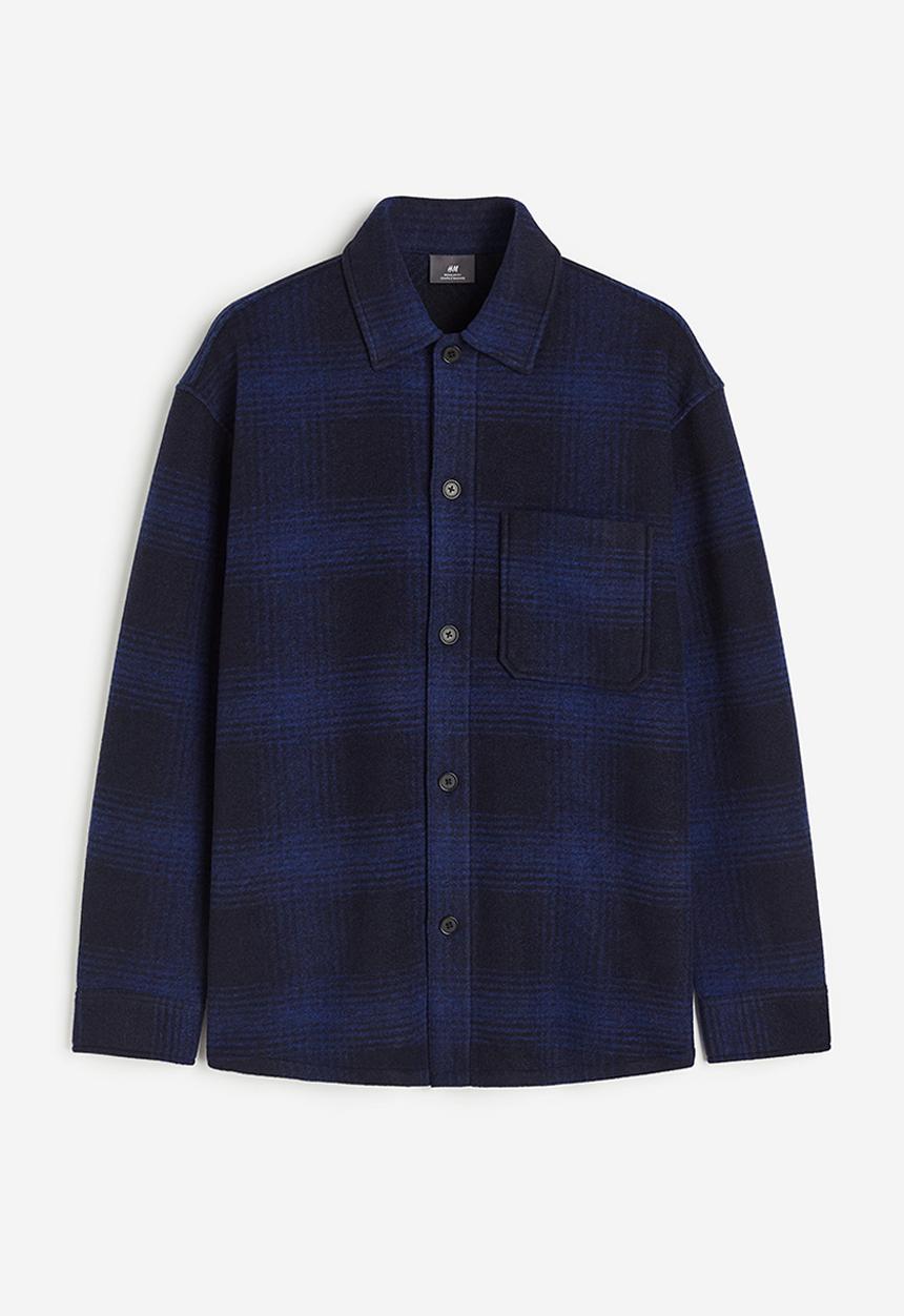 H&M - Relaxed fit overshirt - dark blue/checked