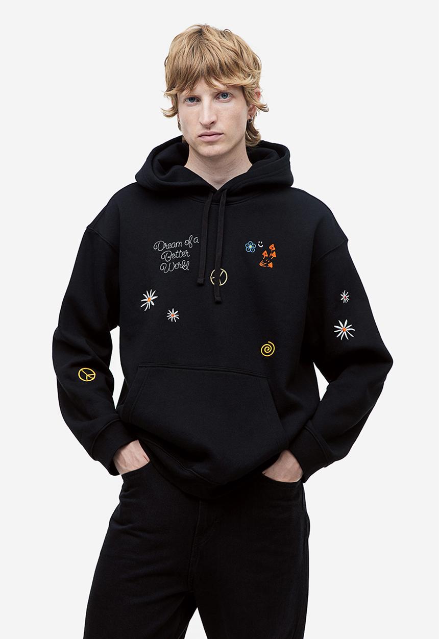 H&M - Loose fit printed hoodie - black/dream
