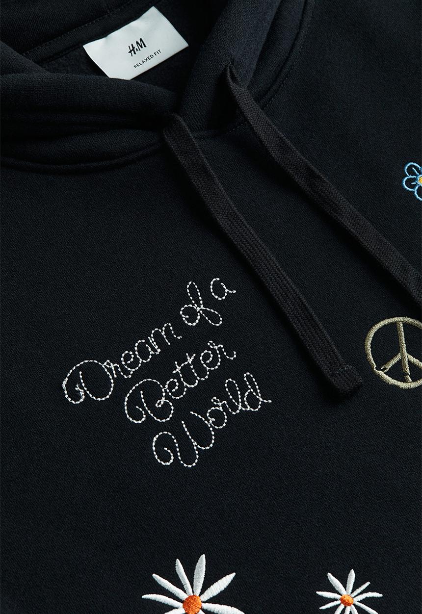 H&M - Loose fit printed hoodie - black/dream