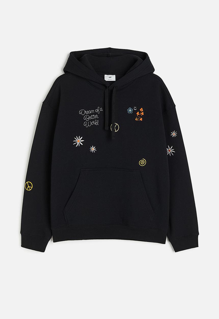 H&M - Loose fit printed hoodie - black/dream
