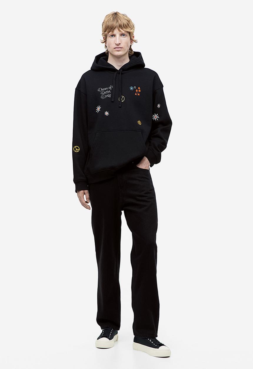 H&M - Loose fit printed hoodie - black/dream