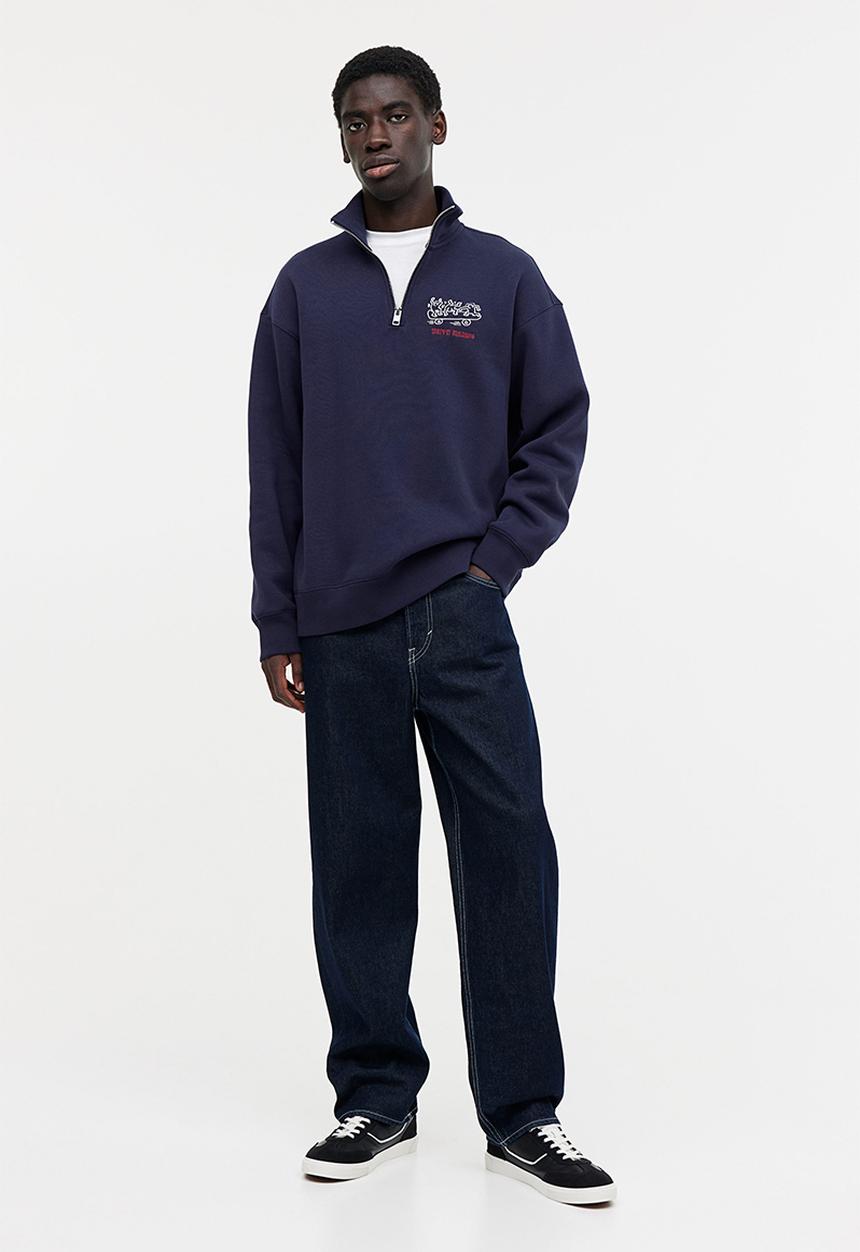 H&M - Relaxed fit zip-top sweatshirt - dark blue/keith haring