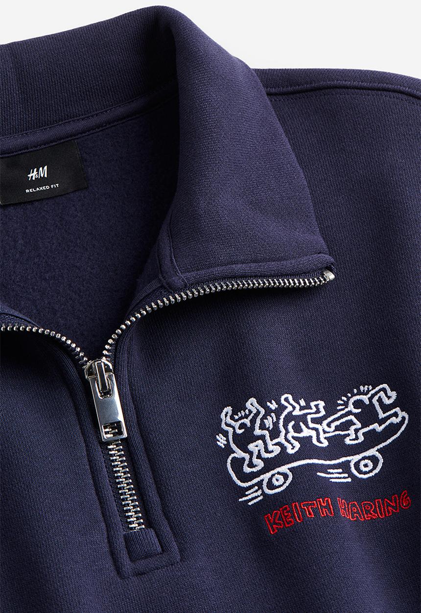 H&M - Relaxed fit zip-top sweatshirt - dark blue/keith haring