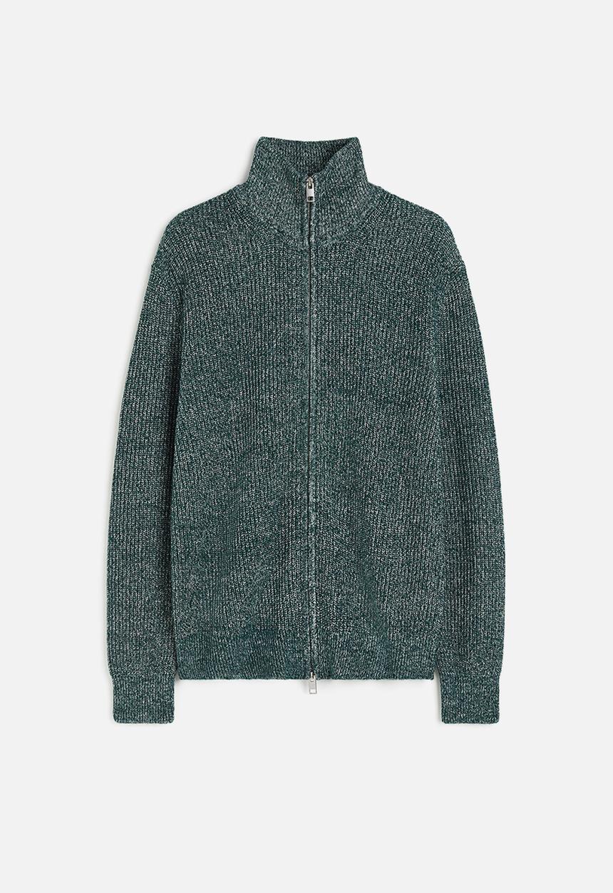 H&M - Regular fit zip-through cardigan - dark green marl 