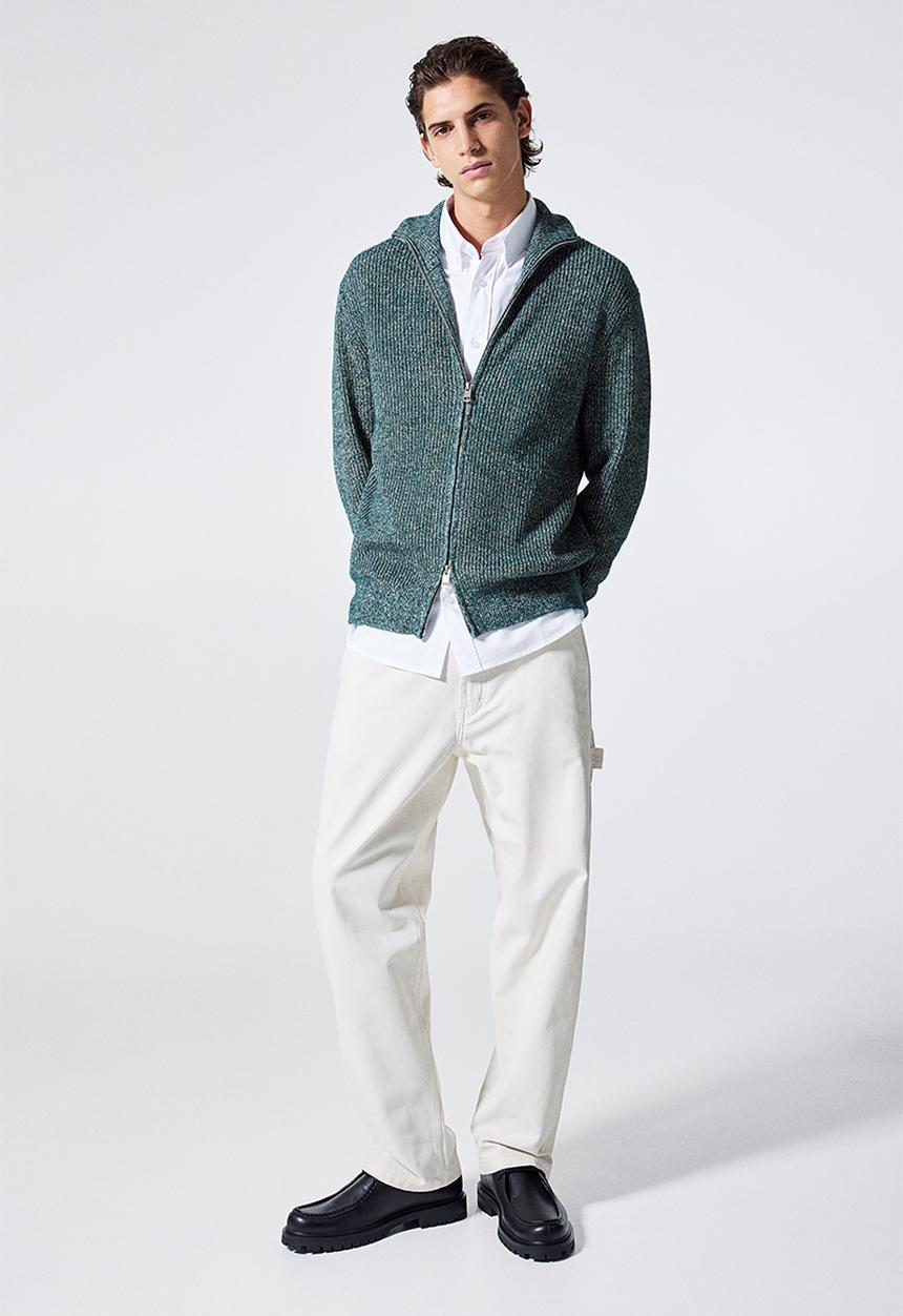 H&M - Regular fit zip-through cardigan - dark green marl 