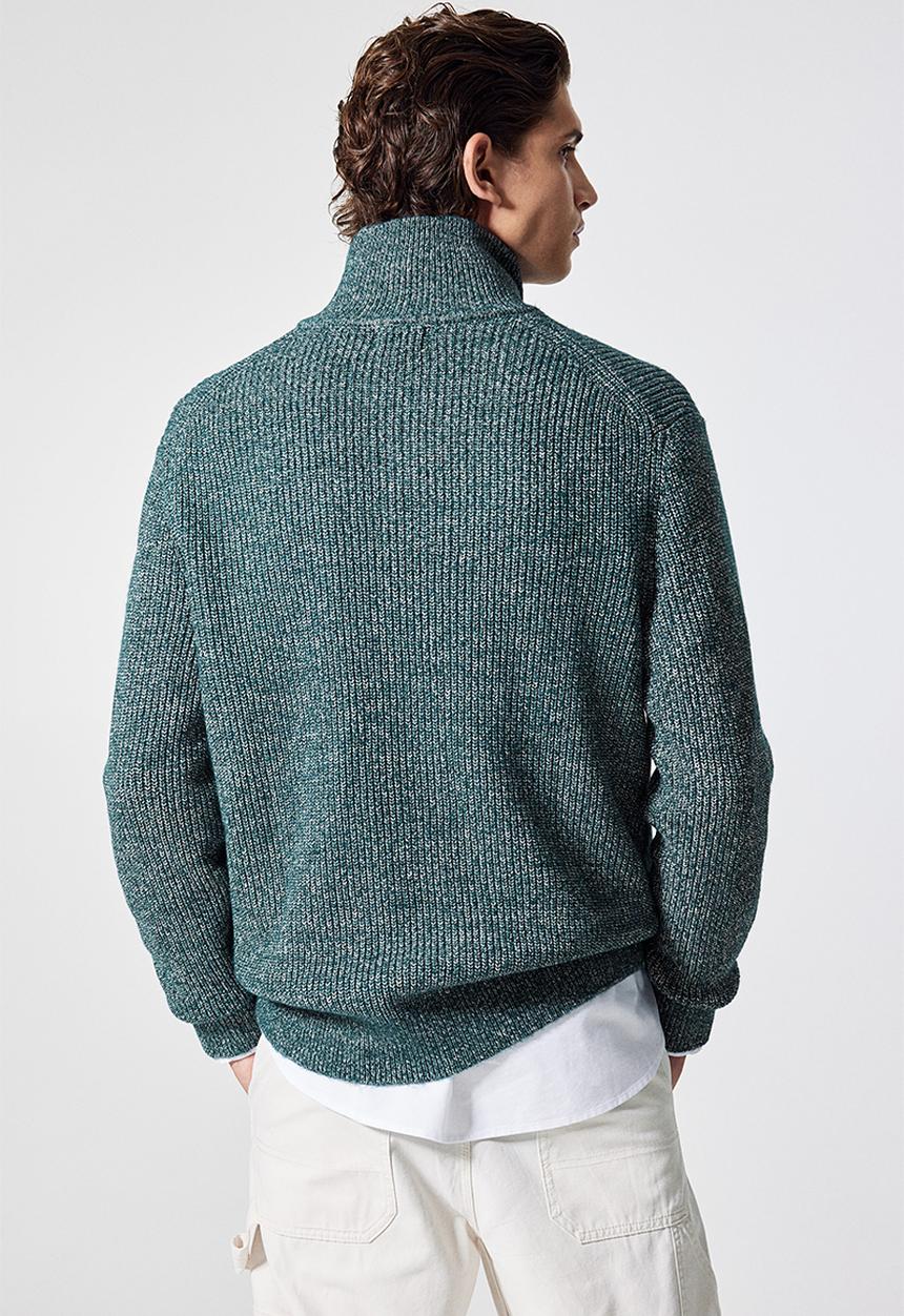 H&M - Regular fit zip-through cardigan - dark green marl 