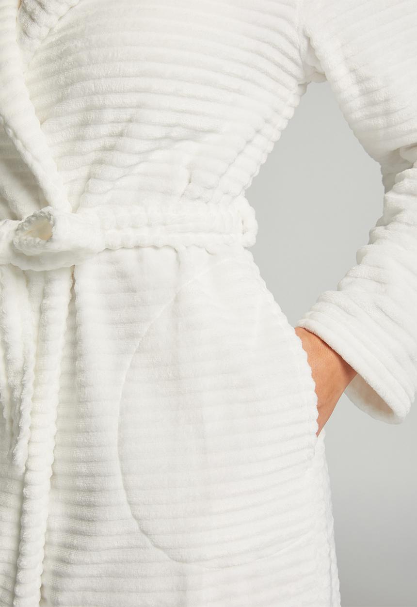 Hunkemoller - Robe Long Fleece Rib - off white
