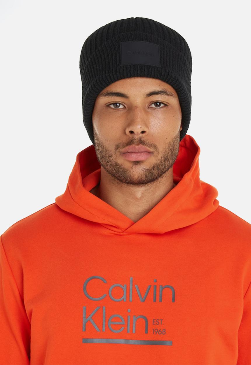 Calvin Klein - Tonal Rubber Patch Beanie - CK Black
