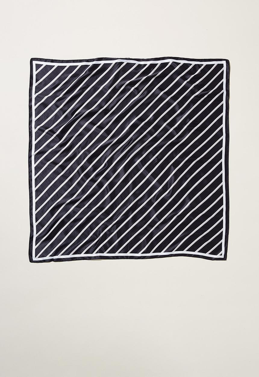 Rubi - Daisy square scarf- black ecru fine lines