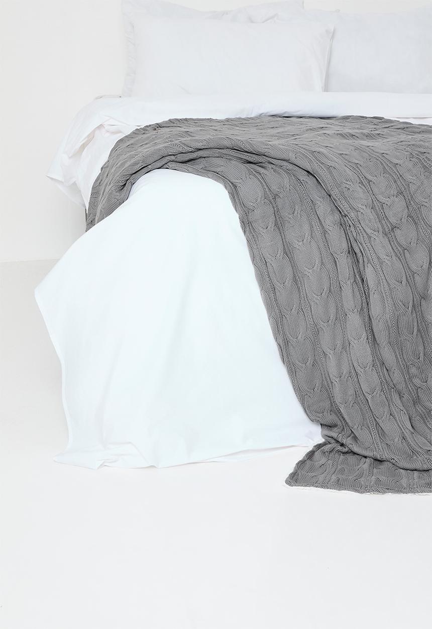 Sixth Floor - Knitted Sherpa Throw - Charcoal