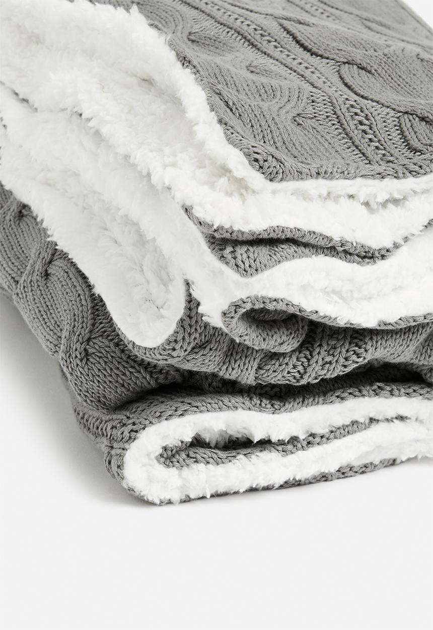 Sixth Floor - Knitted Sherpa Throw - Charcoal
