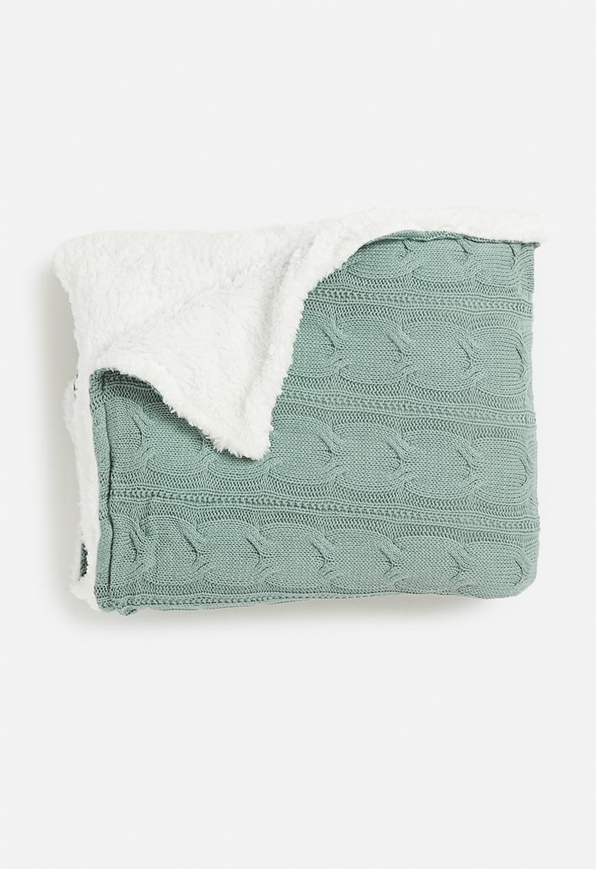 Sixth Floor - Knitted Sherpa Throw - Soft Blue