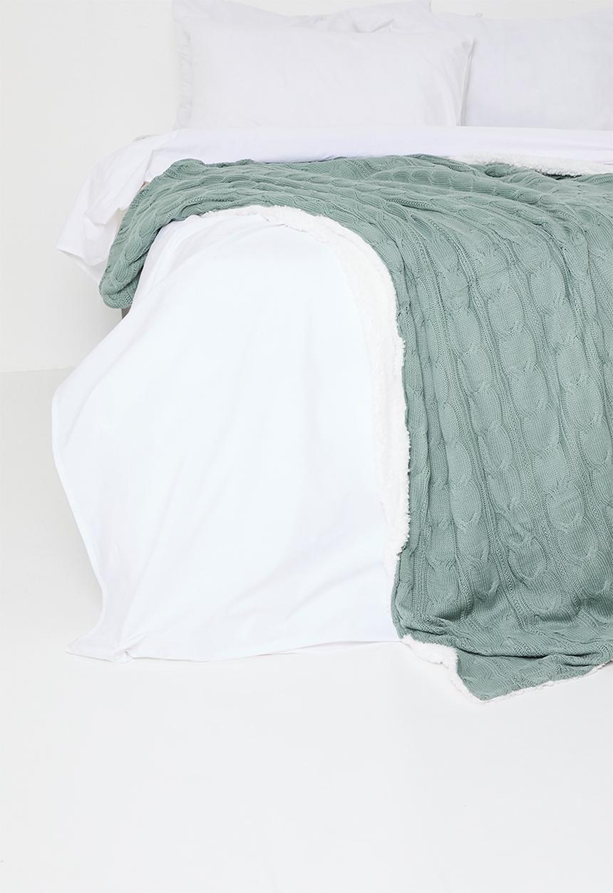 Sixth Floor - Knitted Sherpa Throw - Soft Blue