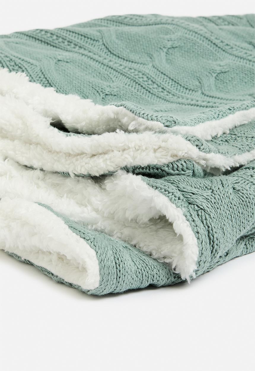 Sixth Floor - Knitted Sherpa Throw - Soft Blue